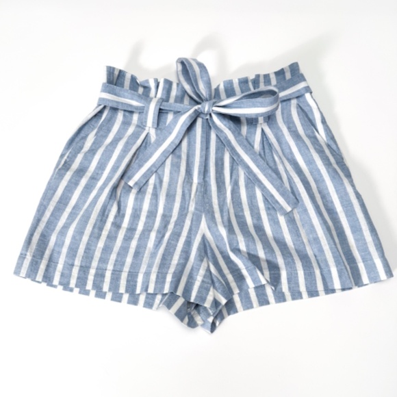 💙 L’AGENCE Alex Paperbag High-Rise Belted Shorts – Blue/White Stripe – Size 4 - Picture 12 of 12